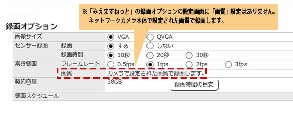 録画オプションの操作画面ＢＢシリーズ